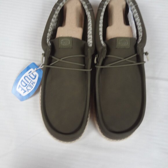 NWT Hey Dude Men\'s Wally Classic Shoes Olive Green Leather Mens Shoes Size 15 main image 7